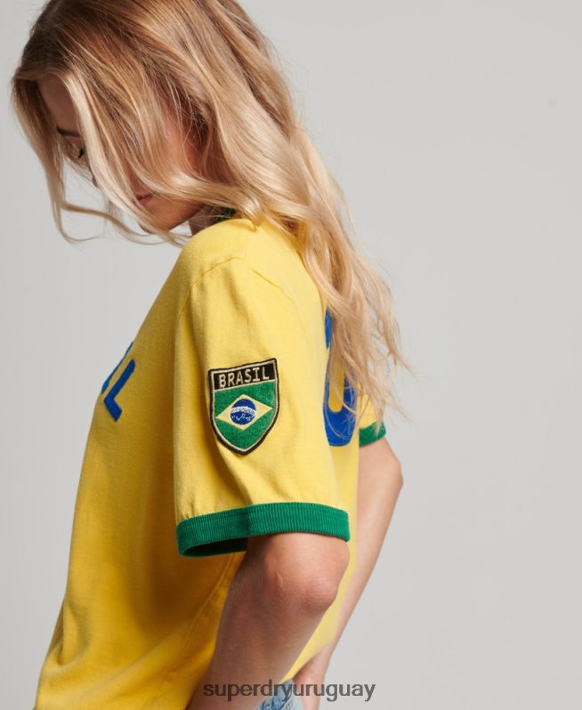 uy Superdry mujer Camiseta de la jornada de fútbol de Brasil Ringspun amarillo DT2N8Z2828 ropa