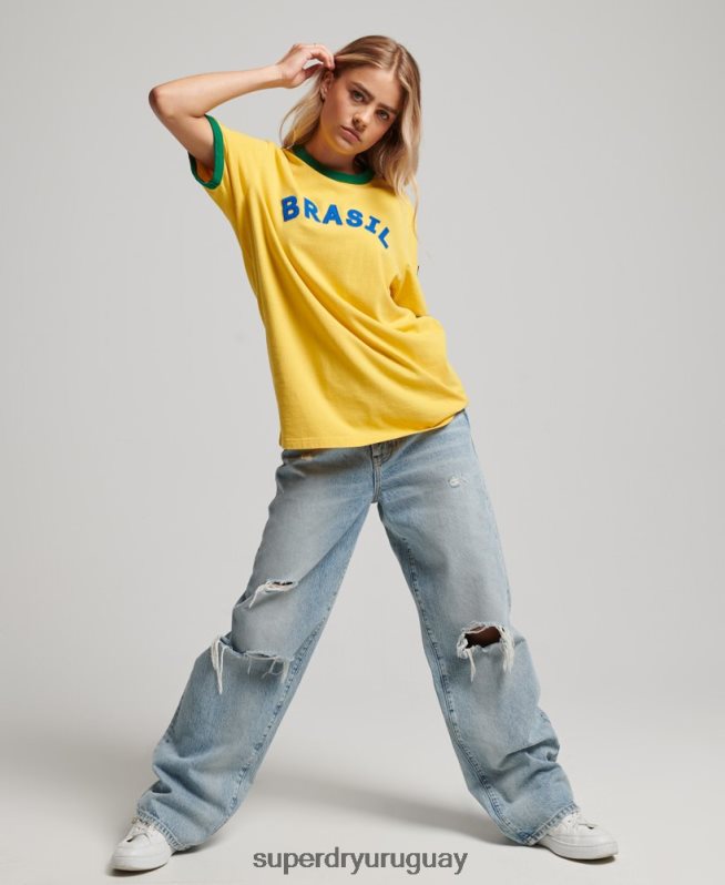 uy Superdry mujer Camiseta de la jornada de fútbol de Brasil Ringspun amarillo DT2N8Z2828 ropa