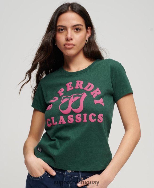 uy Superdry mujer archivo neón camiseta gráfica verde DT2N8Z2650 ropa