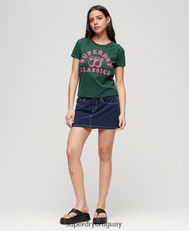 uy Superdry mujer archivo neón camiseta gráfica verde DT2N8Z2650 ropa