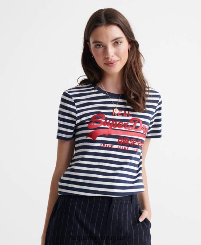 uy Superdry mujer camiseta a rayas con logo vintage Armada DT2N8Z2864 ropa