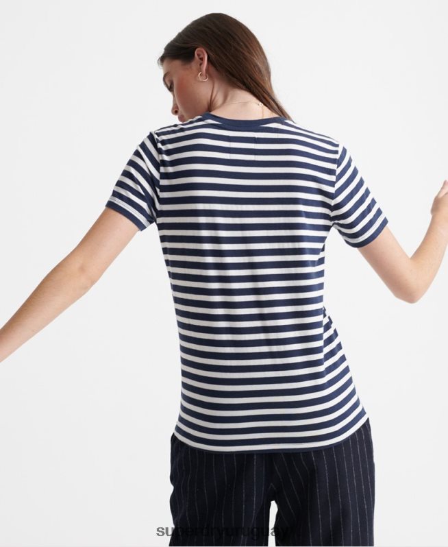 uy Superdry mujer camiseta a rayas con logo vintage Armada DT2N8Z2864 ropa
