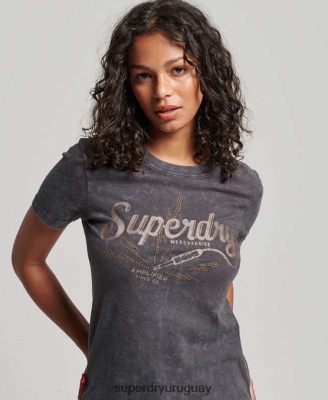 uy Superdry mujer camiseta ajustada de la tienda de merchandising vintage negro DT2N8Z2708 ropa