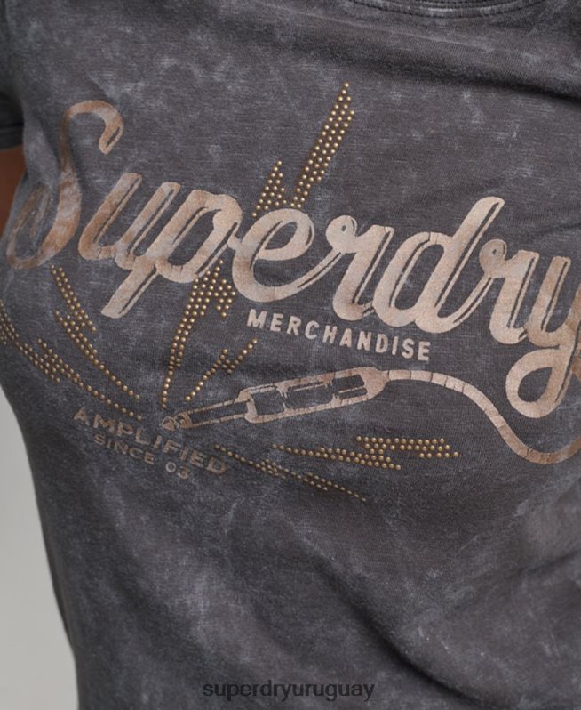 uy Superdry mujer camiseta ajustada de la tienda de merchandising vintage negro DT2N8Z2708 ropa