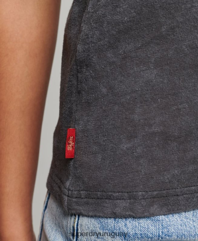 uy Superdry mujer camiseta ajustada de la tienda de merchandising vintage negro DT2N8Z2708 ropa