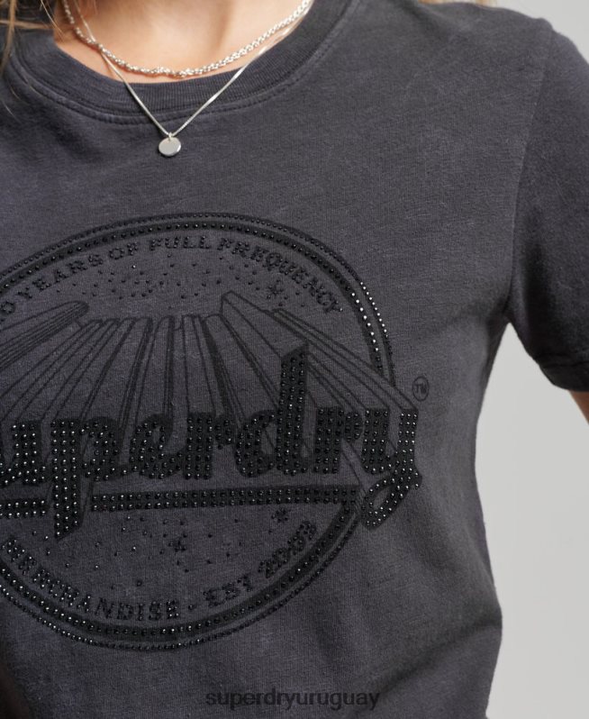 uy Superdry mujer camiseta ajustada de la tienda de merchandising vintage negro DT2N8Z2747 ropa