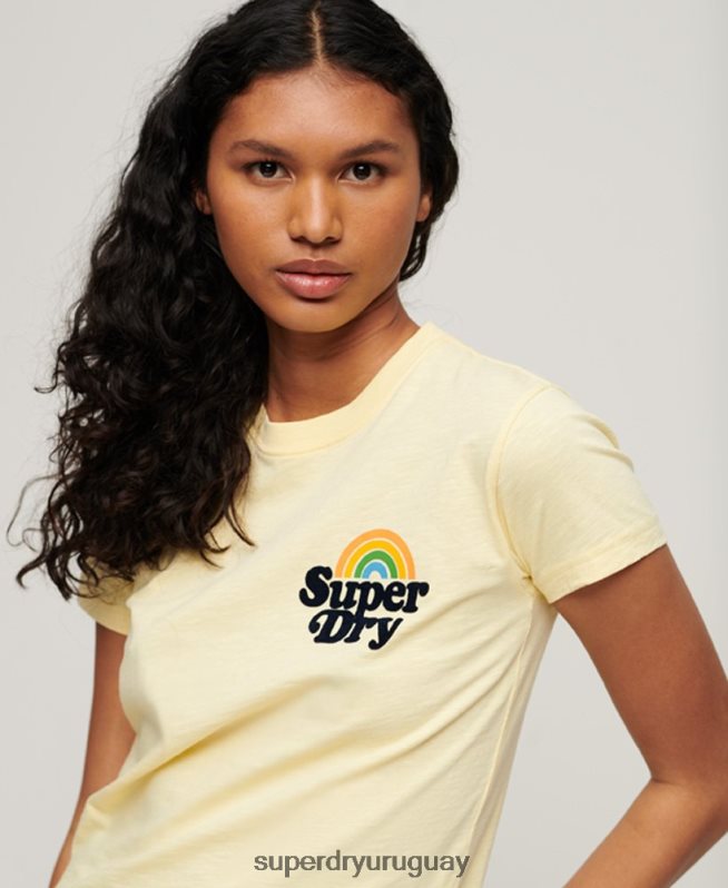 uy Superdry mujer camiseta arcoíris de los 90 amarillo DT2N8Z2637 ropa