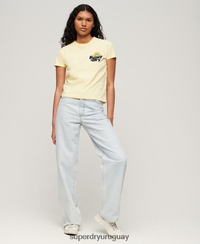 uy Superdry mujer camiseta arcoíris de los 90 amarillo DT2N8Z2637 ropa