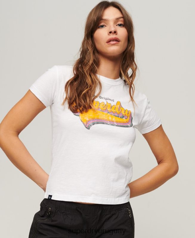 uy Superdry mujer camiseta arcoíris de los 90 blanco DT2N8Z2102 ropa