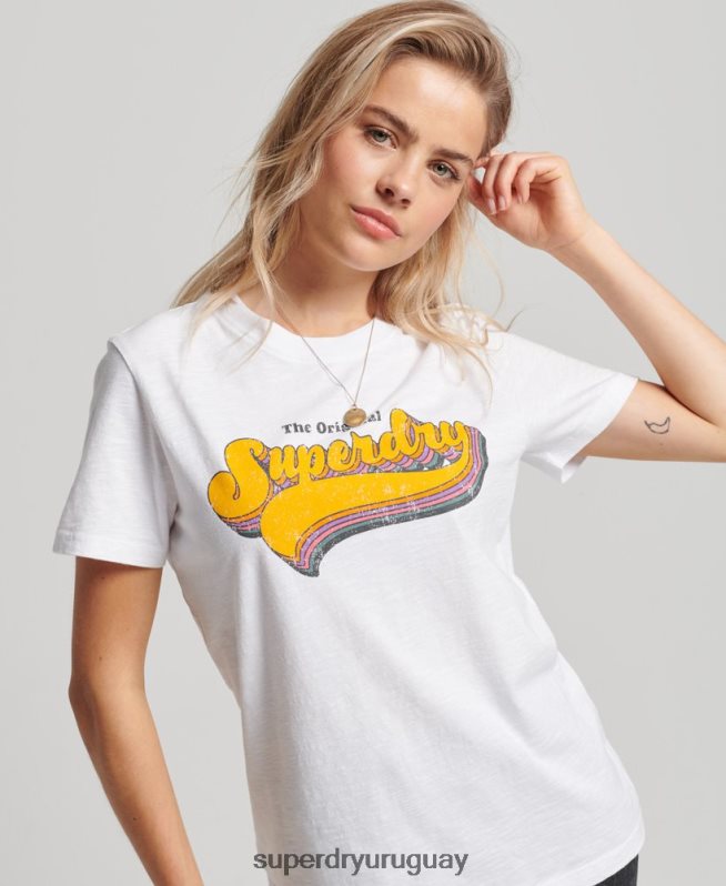 uy Superdry mujer camiseta arcoiris vintage blanco DT2N8Z2226 ropa