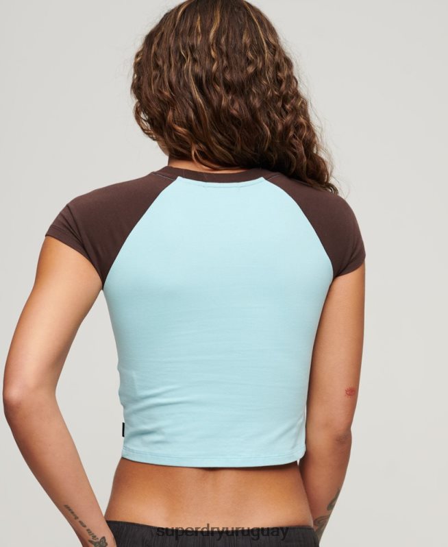 uy Superdry mujer camiseta beisbol recortada para bebe azul claro DT2N8Z2060 ropa