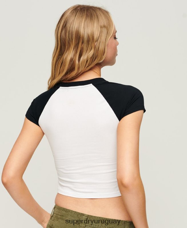 uy Superdry mujer camiseta beisbol recortada para bebe blanco DT2N8Z2152 ropa