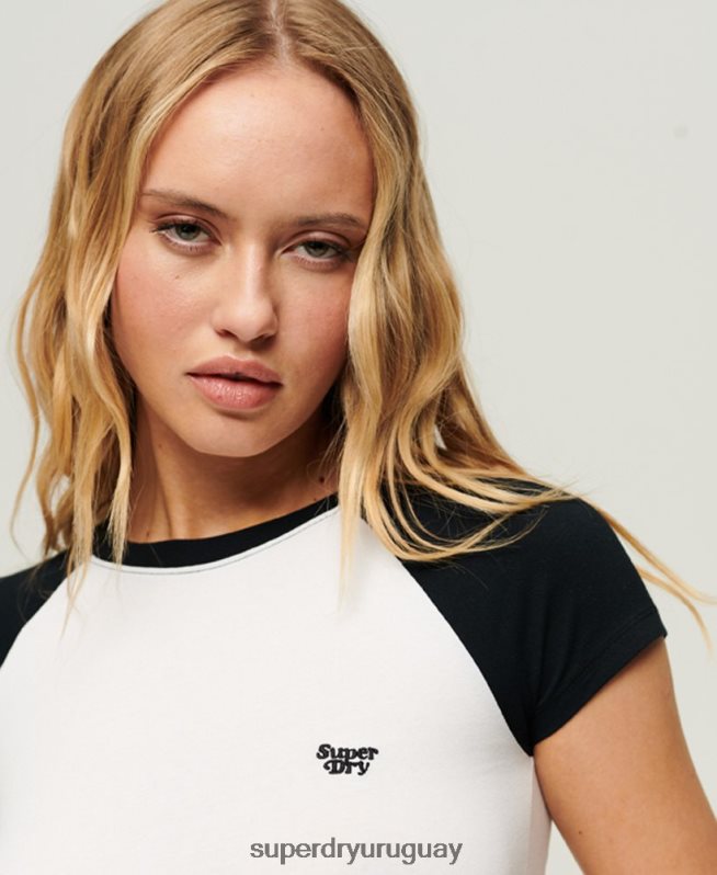 uy Superdry mujer camiseta beisbol recortada para bebe blanco DT2N8Z2152 ropa