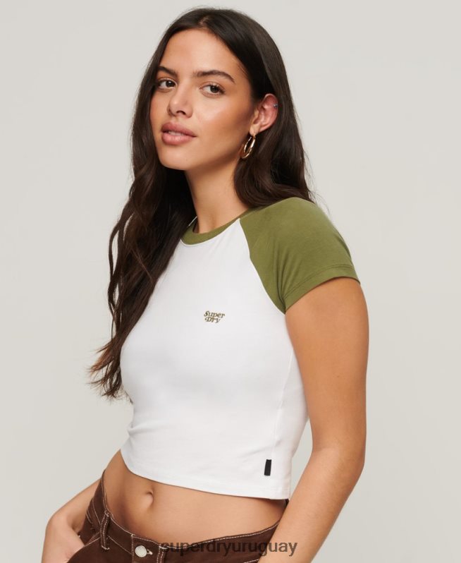 uy Superdry mujer camiseta beisbol recortada para bebe verde DT2N8Z2100 ropa