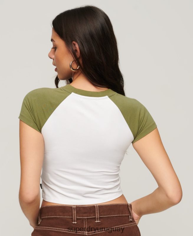 uy Superdry mujer camiseta beisbol recortada para bebe verde DT2N8Z2100 ropa
