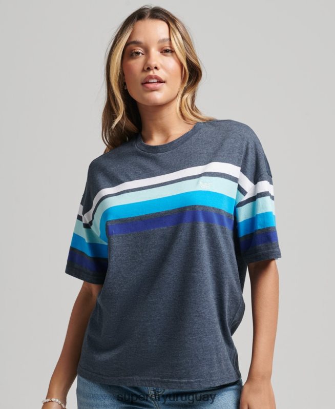 uy Superdry mujer camiseta cali stripe 2.0 de algodón orgánico Armada DT2N8Z6272 ropa