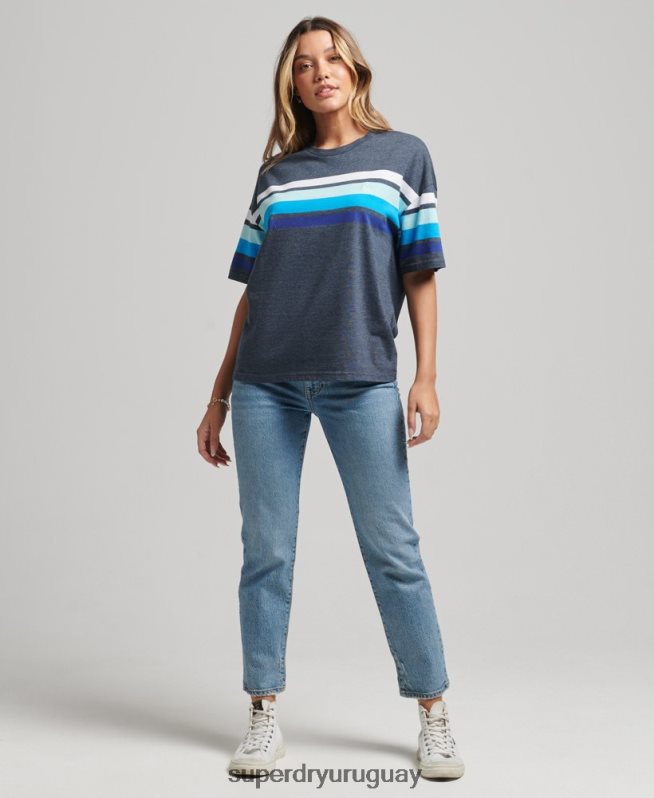 uy Superdry mujer camiseta cali stripe 2.0 de algodón orgánico Armada DT2N8Z6272 ropa