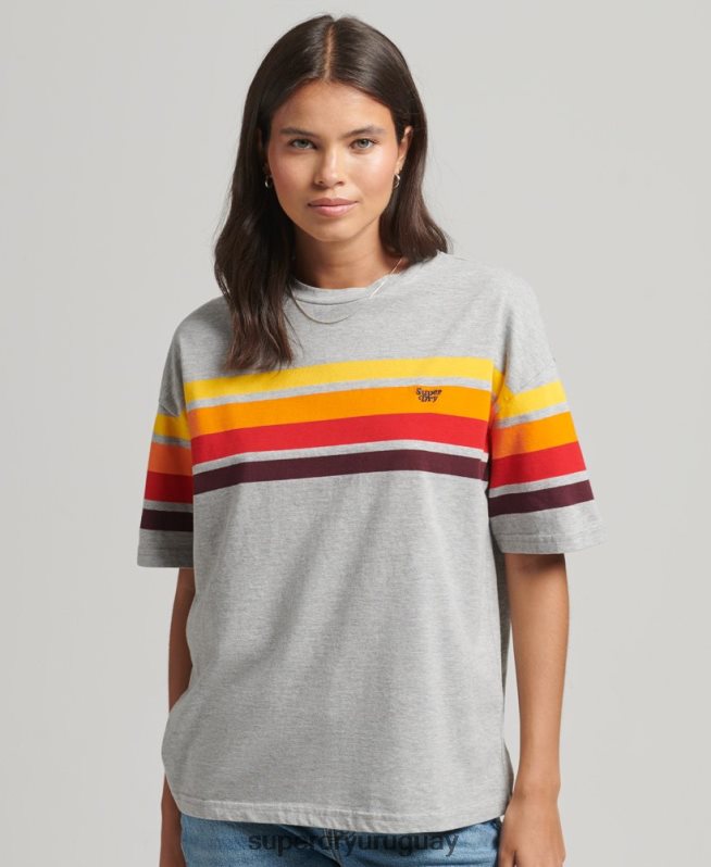 uy Superdry mujer camiseta cali stripe 2.0 de algodón orgánico gris claro DT2N8Z6220 ropa