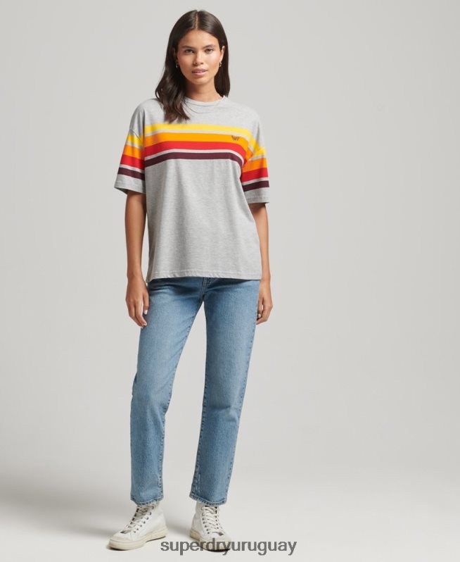 uy Superdry mujer camiseta cali stripe 2.0 de algodón orgánico gris claro DT2N8Z6220 ropa
