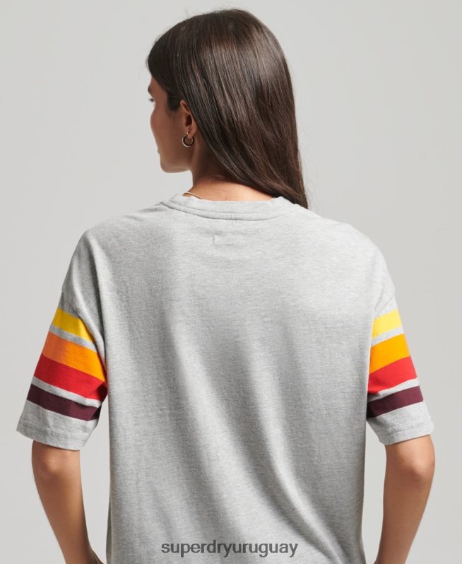 uy Superdry mujer camiseta cali stripe 2.0 de algodón orgánico gris claro DT2N8Z6220 ropa