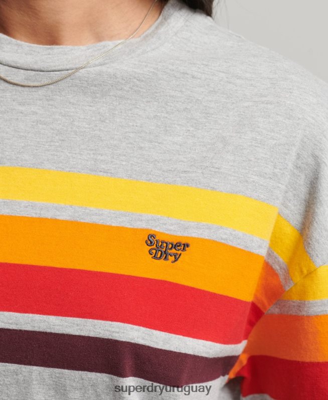 uy Superdry mujer camiseta cali stripe 2.0 de algodón orgánico gris claro DT2N8Z6220 ropa