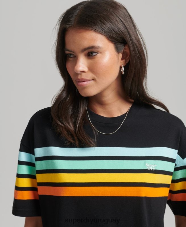 uy Superdry mujer camiseta cali stripe 2.0 de algodón orgánico negro DT2N8Z6256 ropa