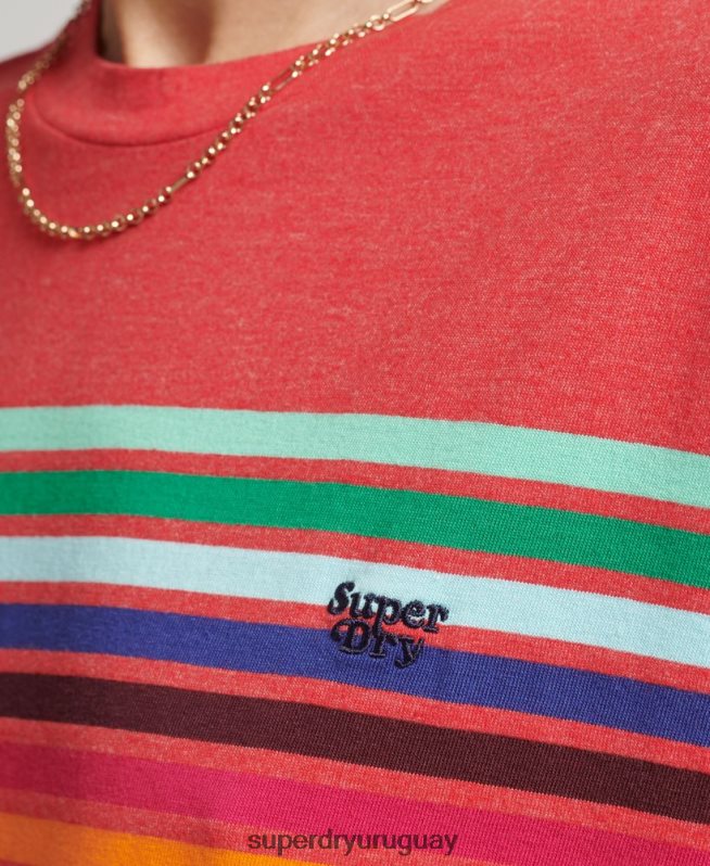 uy Superdry mujer camiseta cali stripe 2.0 de algodón orgánico rojo DT2N8Z6294 ropa