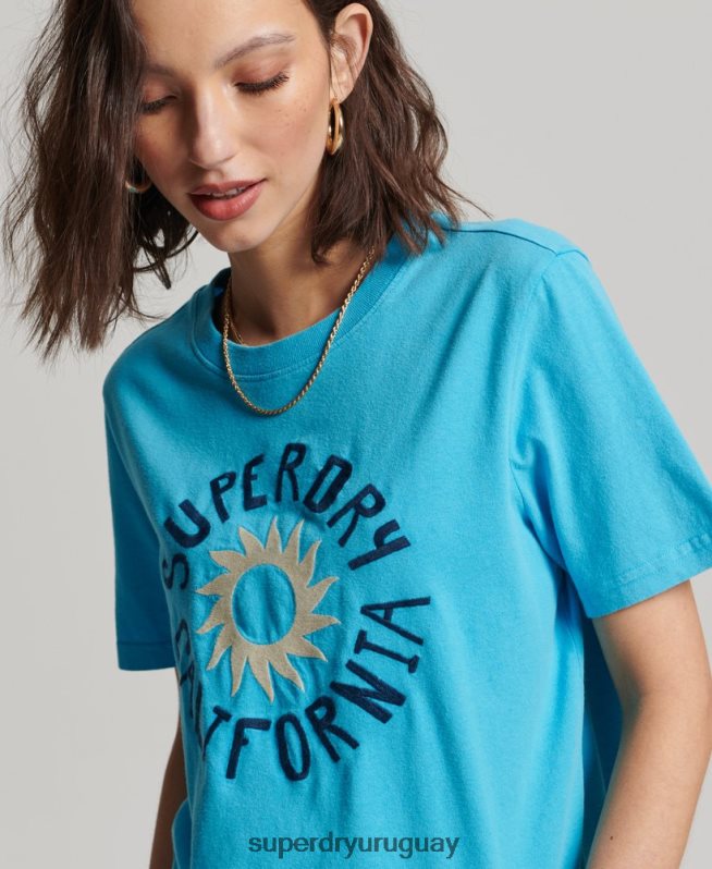 uy Superdry mujer camiseta cali vintage con recortes azul DT2N8Z2123 ropa