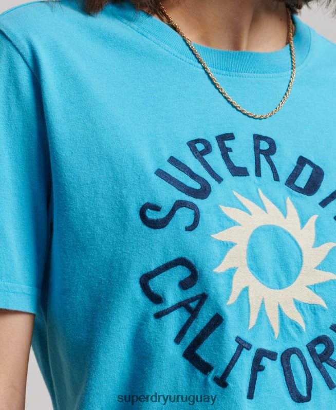 uy Superdry mujer camiseta cali vintage con recortes azul DT2N8Z2123 ropa
