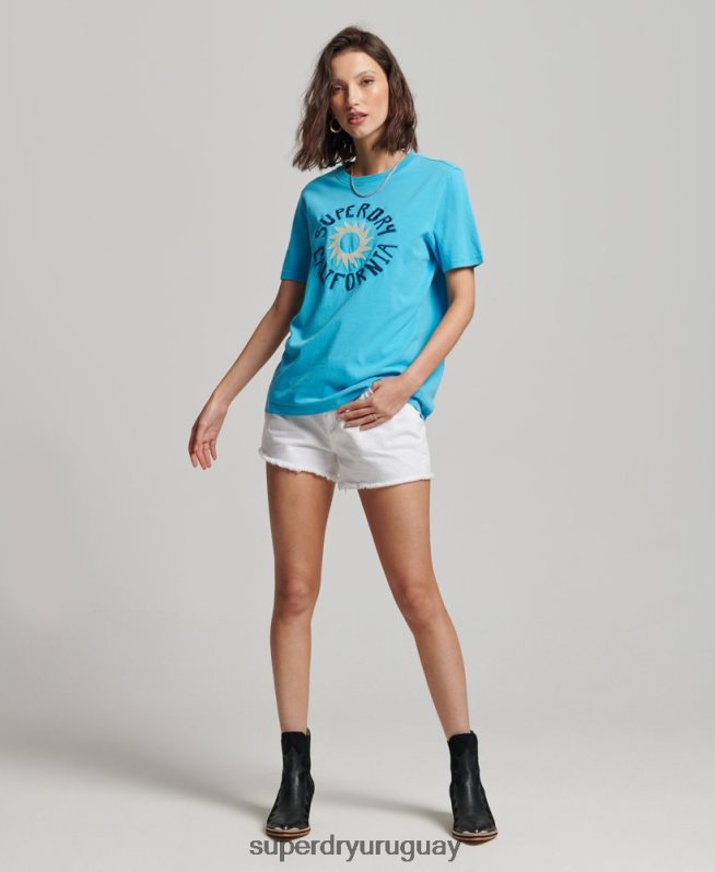 uy Superdry mujer camiseta cali vintage con recortes azul DT2N8Z2123 ropa