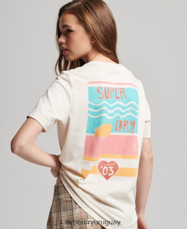 uy Superdry mujer camiseta cali vintage con recortes crema DT2N8Z2147 ropa