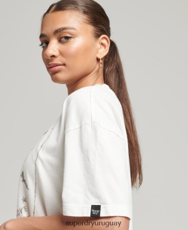 uy Superdry mujer camiseta celeste vintage blanco DT2N8Z2687 ropa