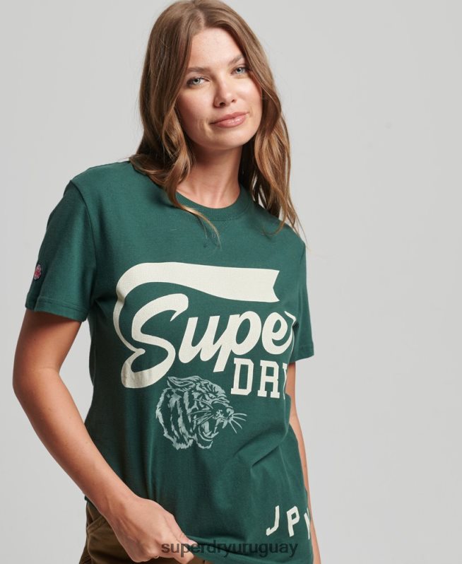 uy Superdry mujer camiseta clásica de atletismo de ajuste holgado verde DT2N8Z6762 ropa