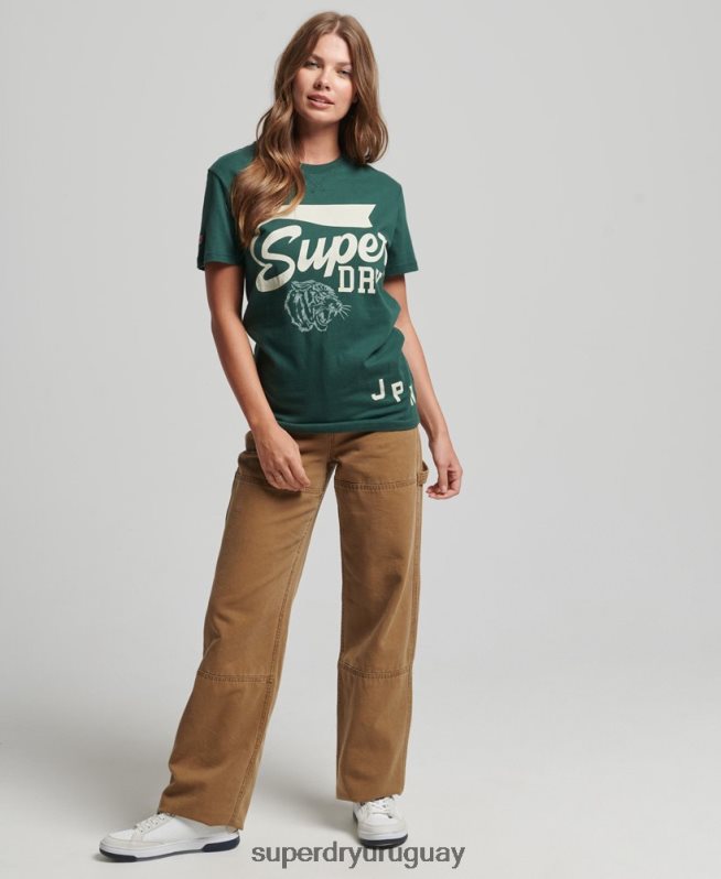 uy Superdry mujer camiseta clásica de atletismo de ajuste holgado verde DT2N8Z6762 ropa