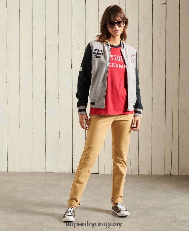 uy Superdry mujer camiseta colegial de la liga de hiedra rojo DT2N8Z2850 ropa