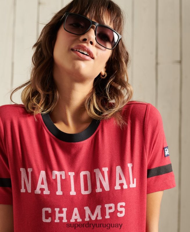 uy Superdry mujer camiseta colegial de la liga de hiedra rojo DT2N8Z2850 ropa