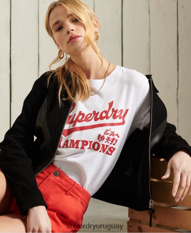 uy Superdry mujer camiseta colegial del estado de cali blanco DT2N8Z2834 ropa
