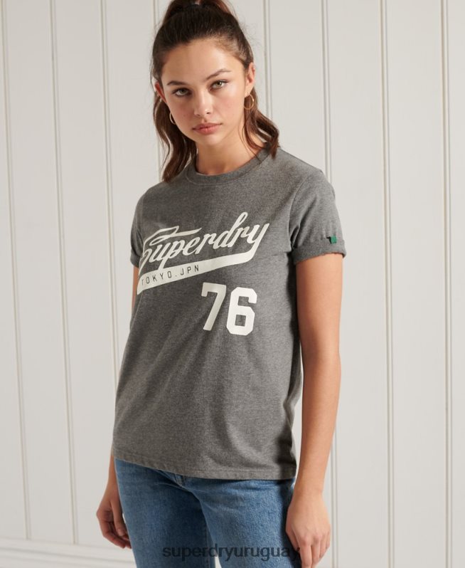uy Superdry mujer camiseta colegial del estado de cali gris oscuro DT2N8Z2806 ropa