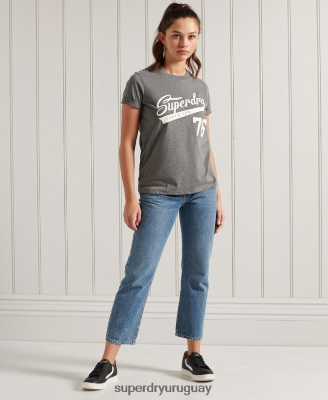 uy Superdry mujer camiseta colegial del estado de cali gris oscuro DT2N8Z2806 ropa