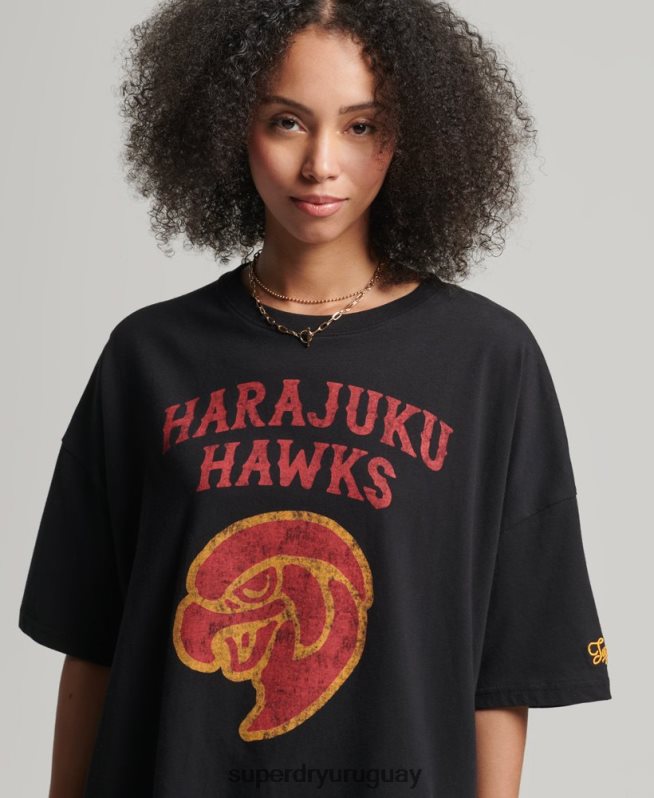 uy Superdry mujer camiseta colegial vintage negro DT2N8Z6217 ropa