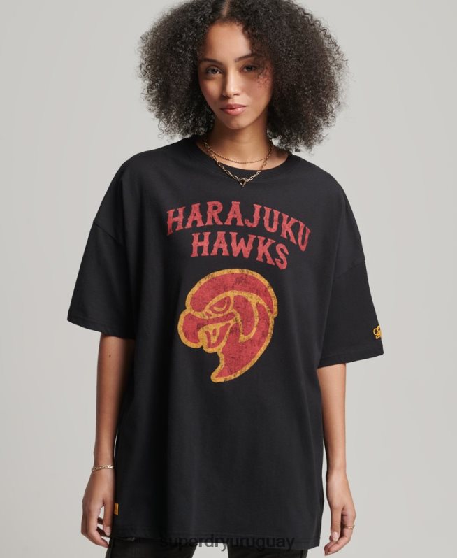 uy Superdry mujer camiseta colegial vintage negro DT2N8Z6217 ropa