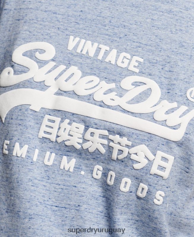 uy Superdry mujer camiseta coll de algodón orgánico con logo vintage azul DT2N8Z2619 ropa