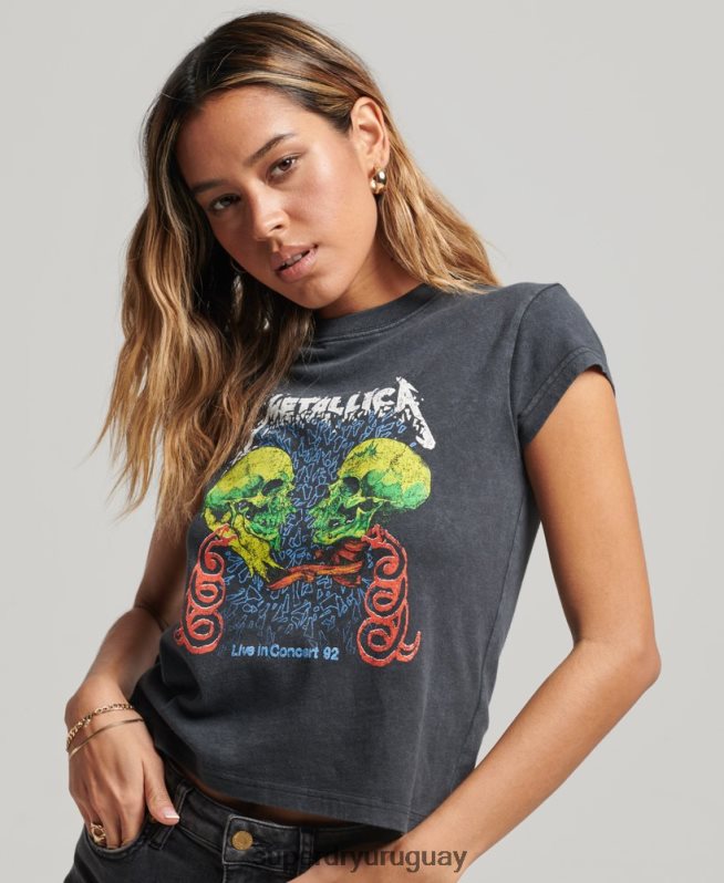 uy Superdry mujer camiseta con banda de manga japonesa de Metallica negro DT2N8Z2611 ropa