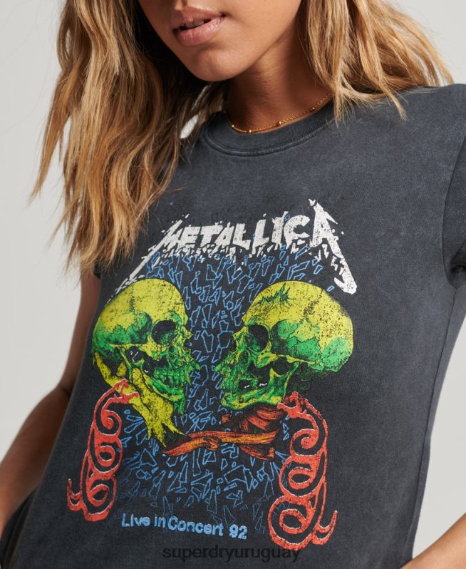 uy Superdry mujer camiseta con banda de manga japonesa de Metallica negro DT2N8Z2611 ropa