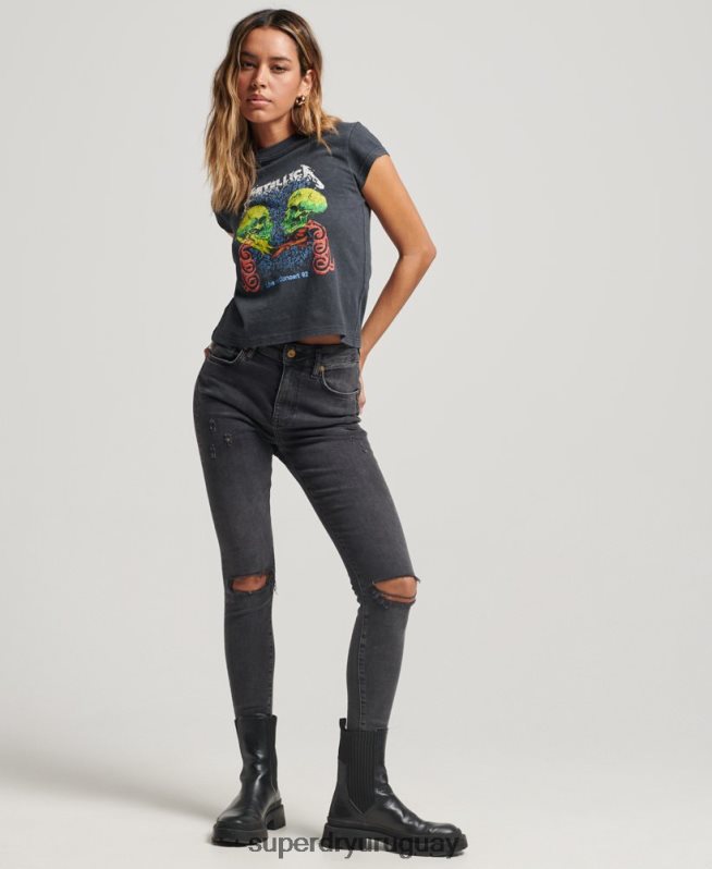 uy Superdry mujer camiseta con banda de manga japonesa de Metallica negro DT2N8Z2611 ropa