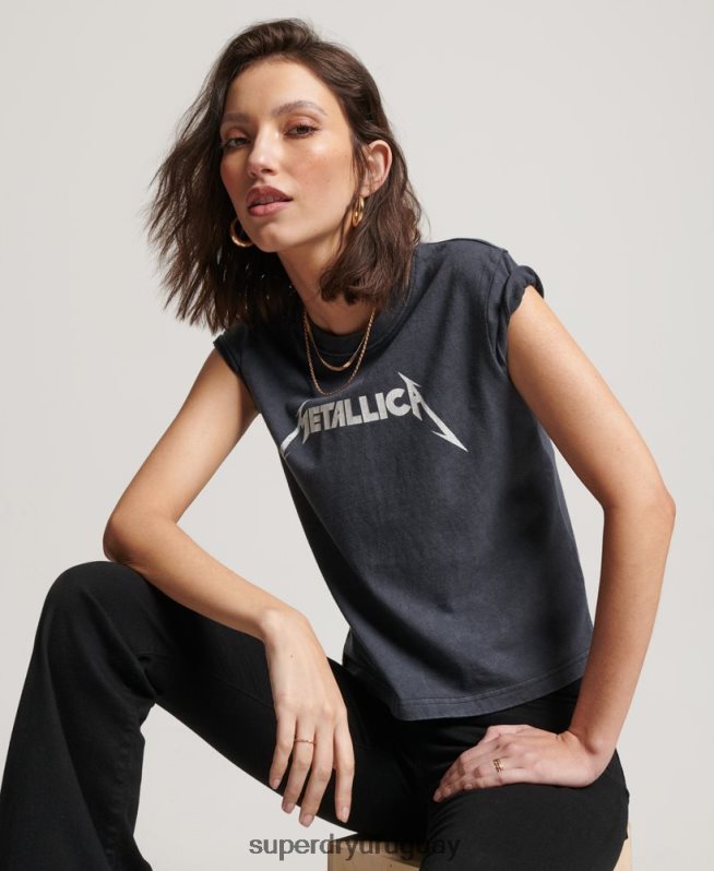 uy Superdry mujer camiseta con banda de manga japonesa de Metallica negro DT2N8Z2613 ropa