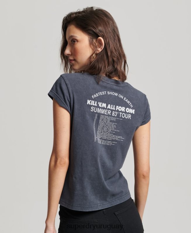 uy Superdry mujer camiseta con banda de manga japonesa de Metallica negro DT2N8Z2613 ropa