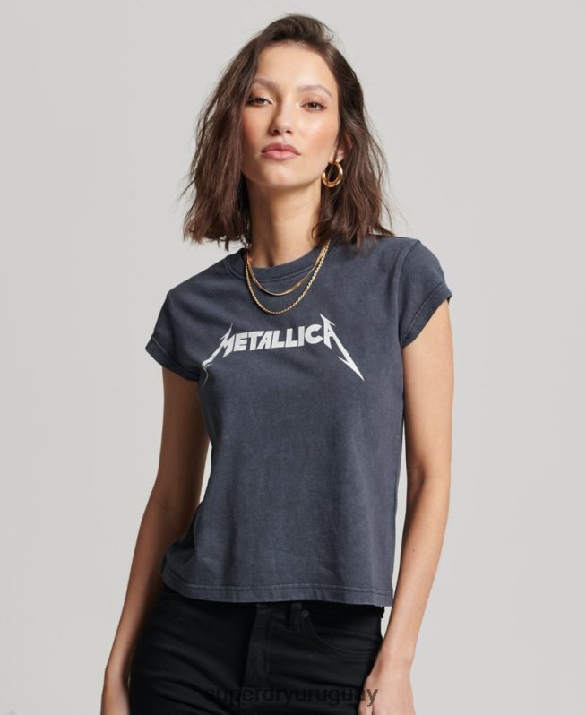 uy Superdry mujer camiseta con banda de manga japonesa de Metallica negro DT2N8Z2613 ropa