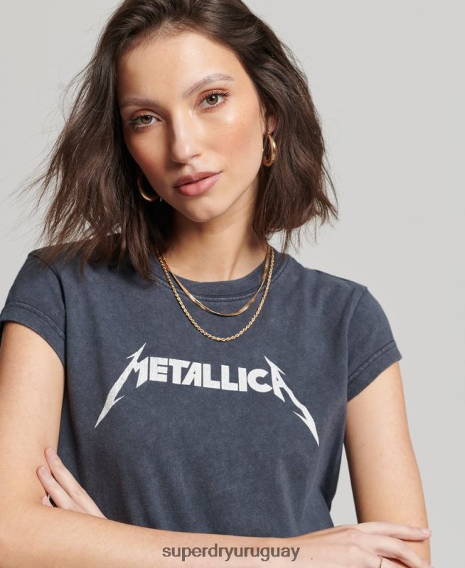 uy Superdry mujer camiseta con banda de manga japonesa de Metallica negro DT2N8Z2613 ropa