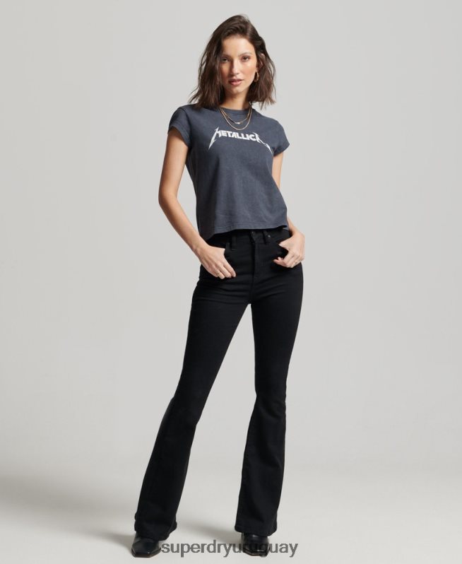 uy Superdry mujer camiseta con banda de manga japonesa de Metallica negro DT2N8Z2613 ropa